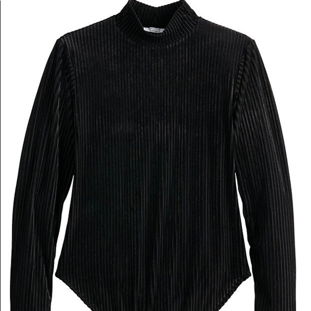Nine West Black Ribbed Velvet Long-Sleeve Bodysuit
